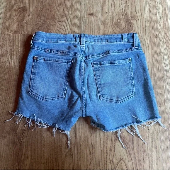 7 For All Man Kind Distressed Blue Denim Shorts - Picture 6 of 8